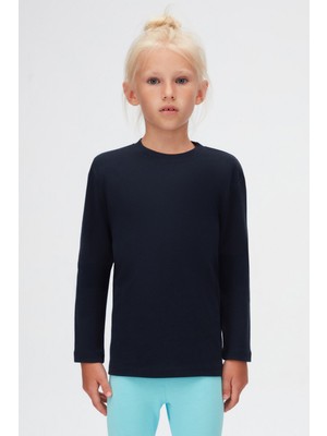 Lovetti Koyu Lacivert Unisex Çocuk Kışlık Uzun Kollu Basic Tişört