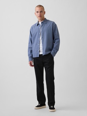 Gap Erkek Siyah Keten Pamuk Karışımlı Relaxed Straight Pantolon