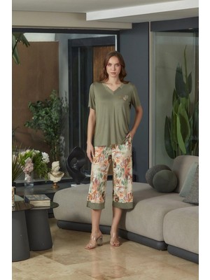 Amora Fancy Clothing Aqua 26592 Kadın Desenli Kapri Takım
