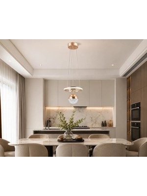 Gusto Lighting Aura Teklı LED Gold Sarkıt Avize,3 Renk Yanabilen Modern Avize,salon LED Avize