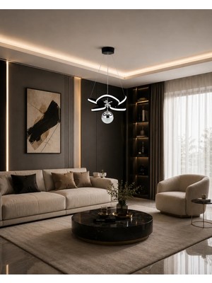 Gusto Lighting Sahra Modern Teklı LED Siyah Sarkıt Avize,3 Renk Yanabilen Modern Avize,salon LED Avize