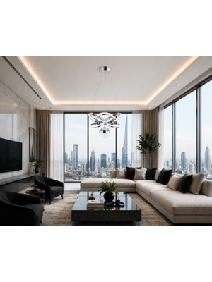 Gusto Lighting Sahra Modern Teklı LED Krom Sarkıt Avize,3 Renk Yanabilen Modern Avize,salon LED Avize