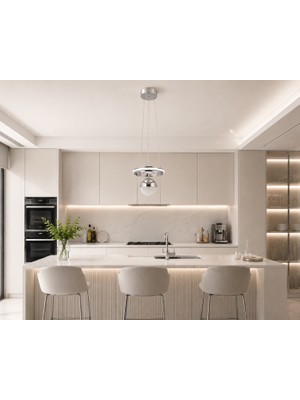 Gusto Lighting Aura Teklı LED Krom Sarkıt Avize,3 Renk Yanabilen Modern Avize,salon LED Avize