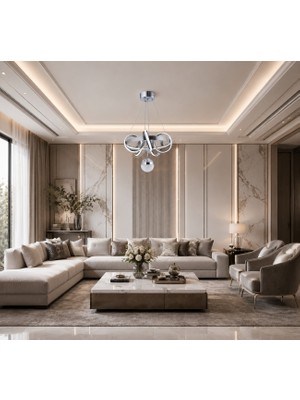 Gusto Lighting Amara Modern Teklı LED Krom Sarkıt Avize,3 Renk Yanabilen Modern Avize,salon LED Avize