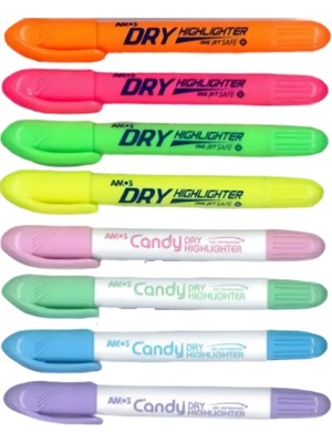 Amos Dry Highlighter 8 Renk Fosforlu Kalem Seti İnce Kağıtlarda Akma Yapmaz