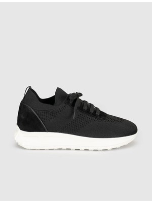 Cabani Siyah Triko Hakiki Deri Kadın Sneaker Ayakkabı