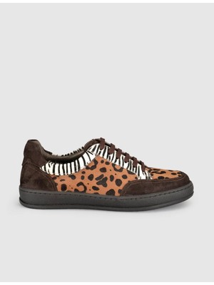 Cabani Leopar Desenli Süet Deri Kadın Sneaker Ayakkabı