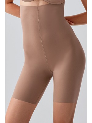 NEWBRA LINGERIE Kadın Lazer Kesim Toparlayıcı Ultra Yüksek Bel Şortlu Korse - Capucıno