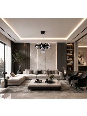 Gusto Lighting Amara Modern Teklı LED Siyah Sarkıt Avize,3 Renk Yanabilen Modern Avize,salon LED Avize