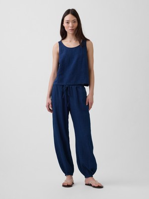 Gap Kadın Koyu Mavi Pamuk Gauze Denim Easy Barrel Jogger Pantolon