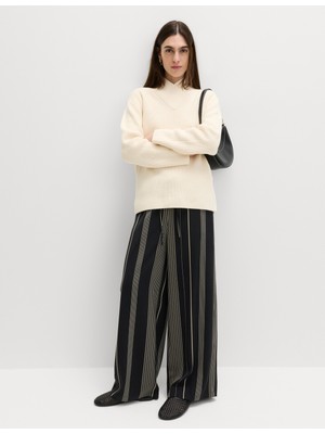 Marks & Spencer Saten Çizgili Geniş Paça Pantolon