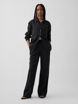Gap Kadın Siyah Keten Karışımlı Easy Wide-Leg Pantolon
