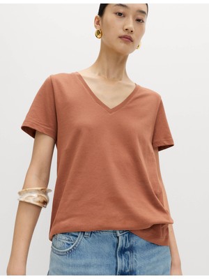 Marks & Spencer Pamuklu V Yaka T-Shirt