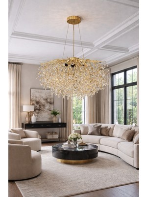 LED Yeni Model 60 cm Ağaç Kristal Lüx Salon Avie Gold Renk Ithal Kasa