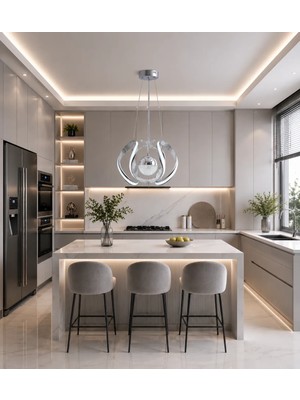 Gusto Lighting Umay Modern Teklı LED Krom Sarkıt Avize,3 Renk Yanabilen Modern Avize,salon LED Avize