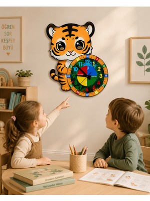 Karbonsoft Sevimli Kaplan Tiger Montessori  Duvar Saati - Sessiz, Şık Tasarım