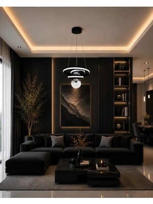Gusto Lighting Arya Modern Teklı LED Siyah Sarkıt Avize,3 Renk Yanabilen Modern Avize,salon LED Avize