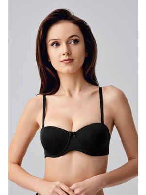 Cotonhause Kadın Push-Up Destekli Balenli Straplez Siyah Sütyen C5T5N0733