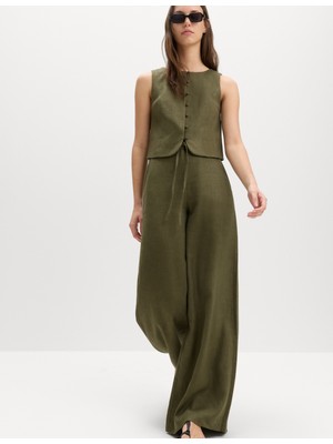 Marks & Spencer Keten Karışımlı Geniş Paça Pantolon