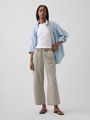 Gap Kadın Açık Mavi Low Rise '90S Loose Easy Crop Jean Pantolon