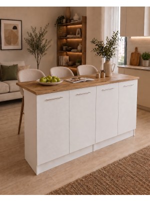 T Designo Lord 4 Kapaklı Mutfak Adası- Alt Modül- 200 Cm- Çok Amaçlı Dolap -Tezgah Dahil
