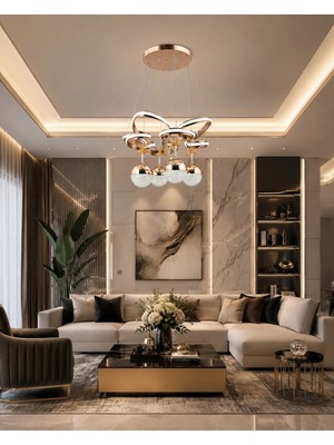 Gusto Lighting Farah Modern Teklı LED Gold Sarkıt Avize,3 Renk Yanabilen Modern Avize,salon LED Avize