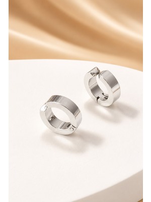 Trend Collection Unisex Gümüş Renk Sıkıştırmalı Halka Küpe