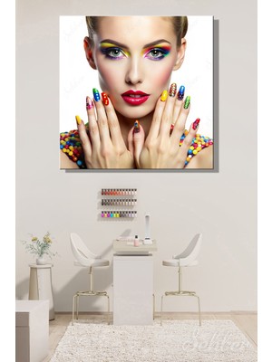 Şehber Dekoratif Kare Kanvas Tablo Tekli Kuaför Güzellik Salonu Makyaj Nail Art 1511