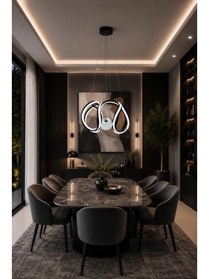 Gusto Lighting Viola LED Siyah Sarkıt Avize,3 Renk Yanabilen Modern Avize,salon LED Avize