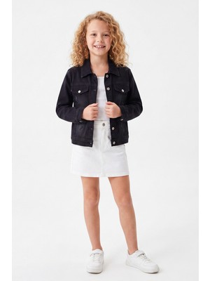 Joy Kids Kız Çocuk Likralı Kelebek Nakışlı Crop Kot Ceket (5-16YAŞ) (Siyah)