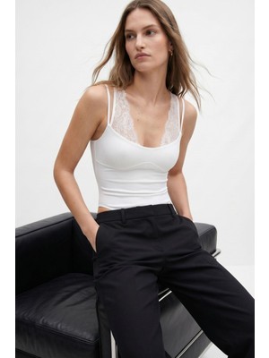Rays Beyaz Boyundan Bağlamalı Dantel Detay Çıtçıtlı Bodysuit 0348