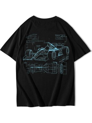 Brz Collection Unisex Oversize Formula Yarış Arabası T-Shirt Siyah