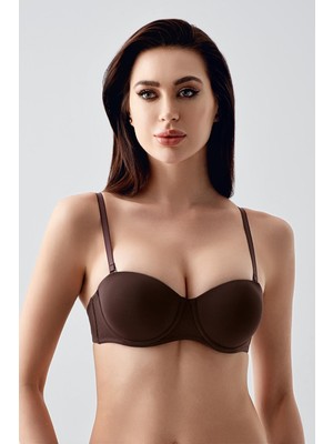 Cotonhause Kadın Push-Up Destekli Balenli Straplez Kahverengi Sütyen C5T5N0733