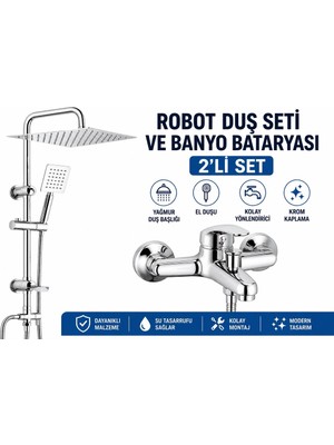 FAWER Faucet & Shower FAWER KROM ROBOT DUŞ SETİ & KROM BANYO BATARYASI 2Lİ SET