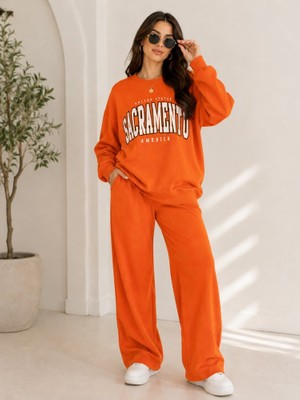 Stsahra  Kadın Turuncu Bisiklet Yaka Sweatshirt