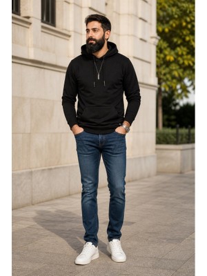 Stsahra  Erkek Siyah Kapşonlu Sweatshirt