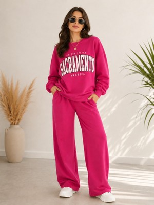 Stsahra  Kadın Pembe Bisiklet Yaka Sweatshirt