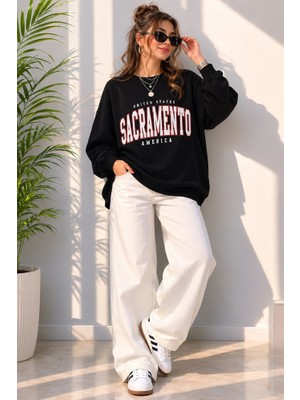 Stsahra Kadın Siyah Bisiklet Yaka Sweatshirt