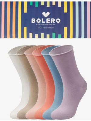Bolero Kadın Dikişsiz Roll Top Lastiksiz 6'lı Bambu Çorap Pastel Renkler