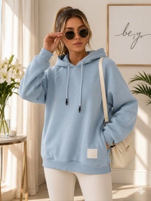 Stsahra  Kadın Turkuaz Kapşonlu Sweatshirt