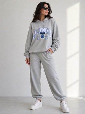 Stsahra  Kadın Gri Kapşonlu Sweatshirt