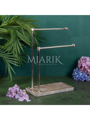 Miarik Design Dekoratif Mermer Ayaklı Iki Kollu Metal Banyo El Havluluk Standı