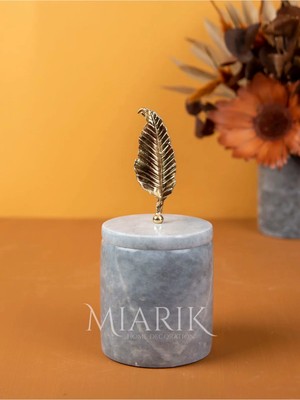 Miarik Design Dekoratif Gri Mermer Pamukluk Gold Yaprak Detaylı