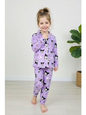 Miniğimin Cicileri Krm Desenli Süet Kız Çocuk Pijama takımı - Lila