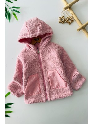 Miniğimin Cicileri Cep Detaylı Kapüşonlu Unisex Çocuk Welsoft hırka - Pembe