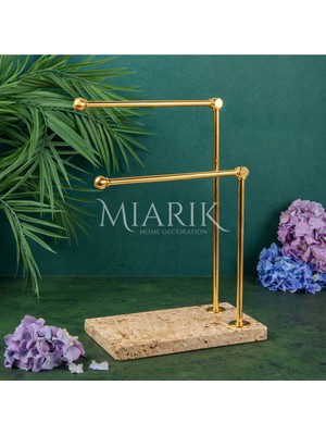 Miarik Design Dekoratif Mermer Ayaklı Iki Kollu Metal Banyo El Havluluk Standı