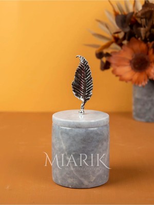 Miarik Design Dekoratif Gri Mermer Pamukluk Gümüş Yaprak Detaylı