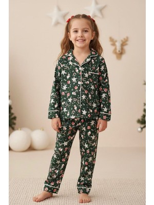 Miniğimin Cicileri Yılbaşı Kardanadam  Desenli Süet Kız Çocuk Pijama takımı - Yeşil