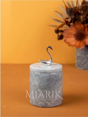 Miarik Design Dekoratif Grı Mermer Pamukluk Gümüş Sılver Kuğu Detaylı
