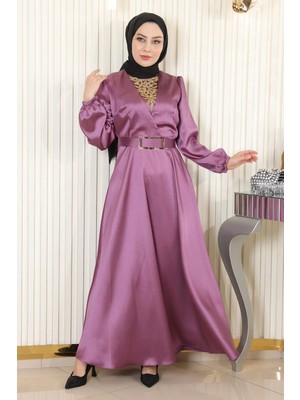 Missvalle Taş Detaylı Saten Abiye Gül Kurusu 19901